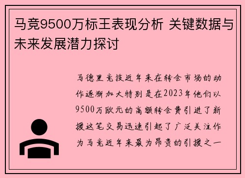 马竞9500万标王表现分析 关键数据与未来发展潜力探讨